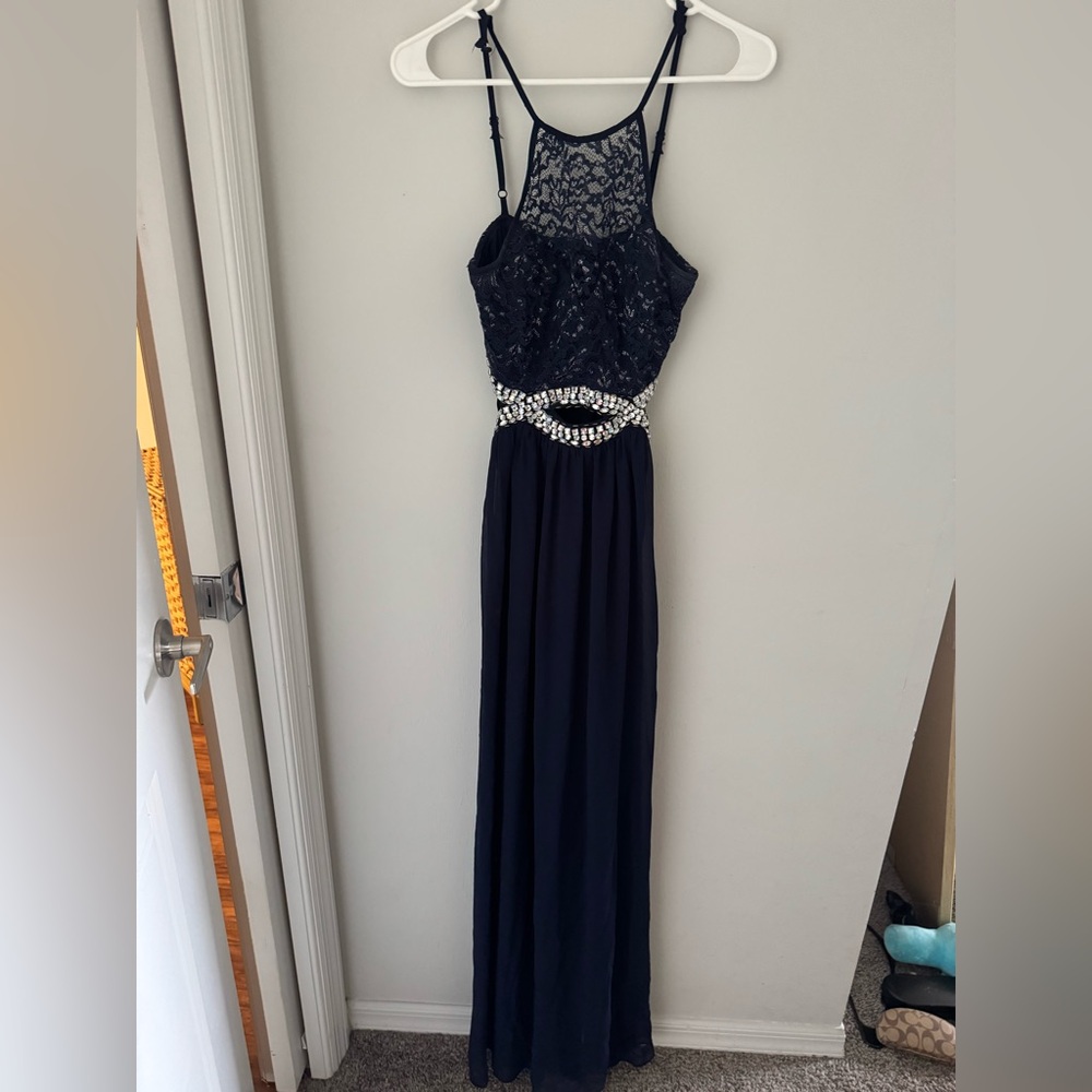 B Darlin Navy Lace Prom Dress